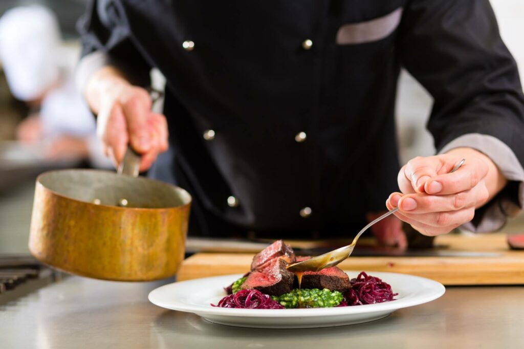 Chef prepares steak with the reight temperature.